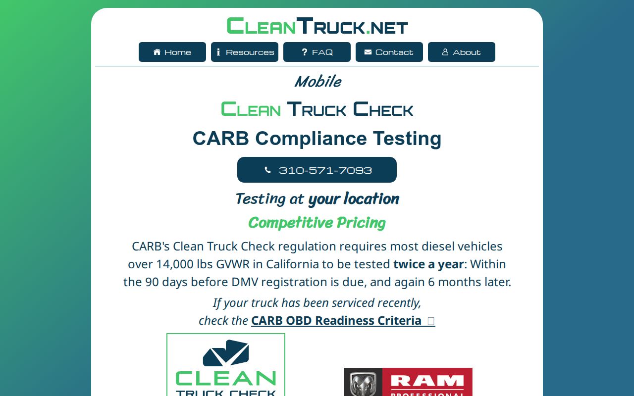 CleanTruck.Net - CARB Clean Truck Check mobile testing